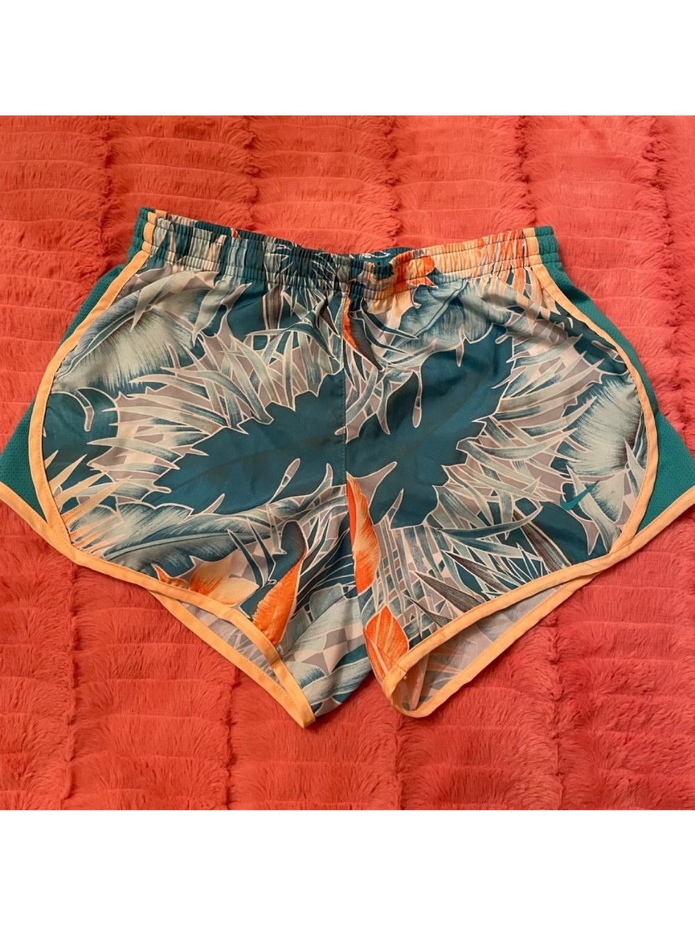Nike Dri-Fit Tropical Print Athletic Shorts - Teal & Orange